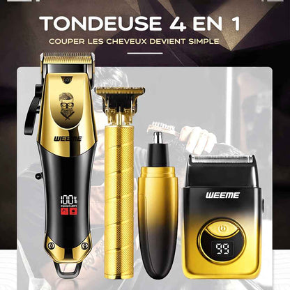 Tondeuse à cheveux tout-en-un : Ensemble complet de toilettage doré pour hommes