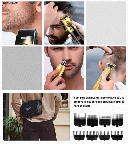 Tondeuse à cheveux tout-en-un : Ensemble complet de toilettage doré pour hommes