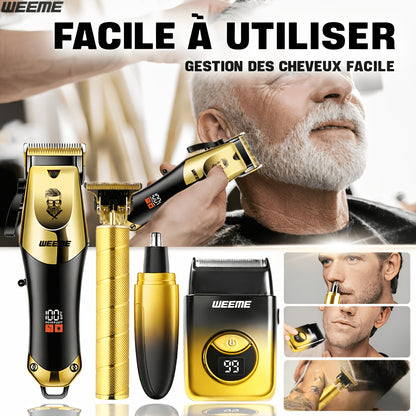 Tondeuse à cheveux tout-en-un : Ensemble complet de toilettage doré pour hommes
