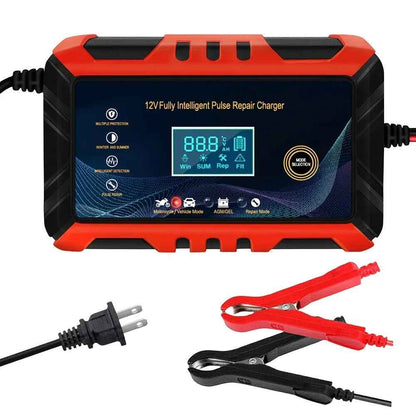 12V 6A Impuls-Reparatur-Autobatterieladegerät mit LCD-Display, intelligentem, automatischem Ladegerät für Gel-Bleiakkus und Batterien für Auto und Motorrad