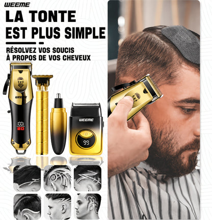 Tondeuse à cheveux tout-en-un : Ensemble complet de toilettage doré pour hommes