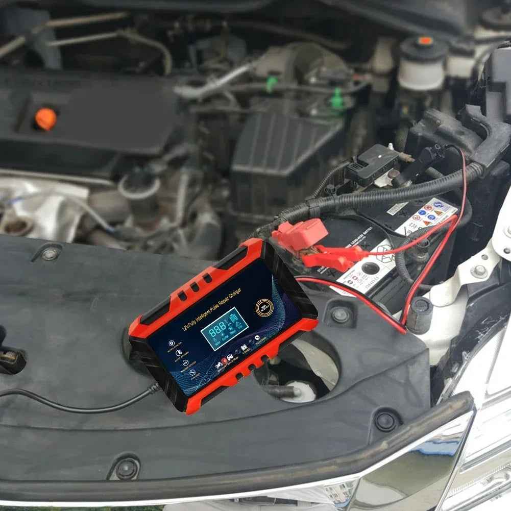 12V 6A Impuls-Reparatur-Autobatterieladegerät mit LCD-Display, intelligentem, automatischem Ladegerät für Gel-Bleiakkus und Batterien für Auto und Motorrad