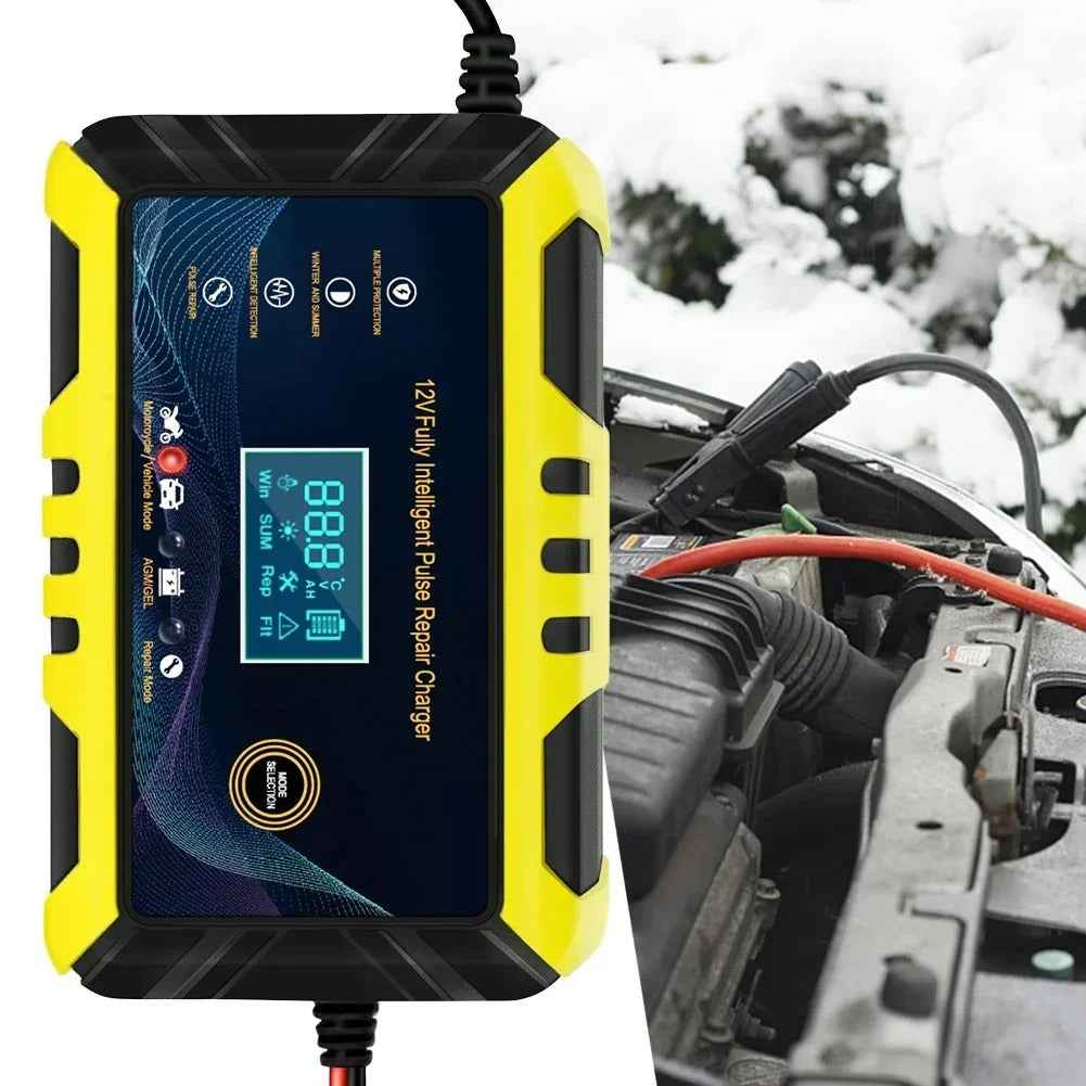 12V 6A Impuls-Reparatur-Autobatterieladegerät mit LCD-Display, intelligentem, automatischem Ladegerät für Gel-Bleiakkus und Batterien für Auto und Motorrad