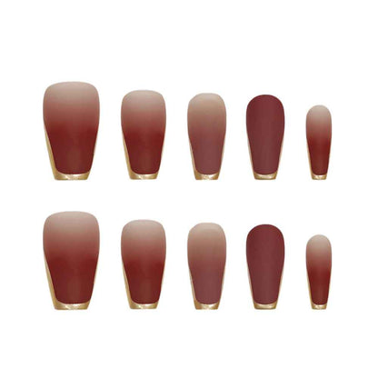 Ongles Pressés Bruns Ombres avec Finitions Dorées – Manucure Élégante et Instantanée