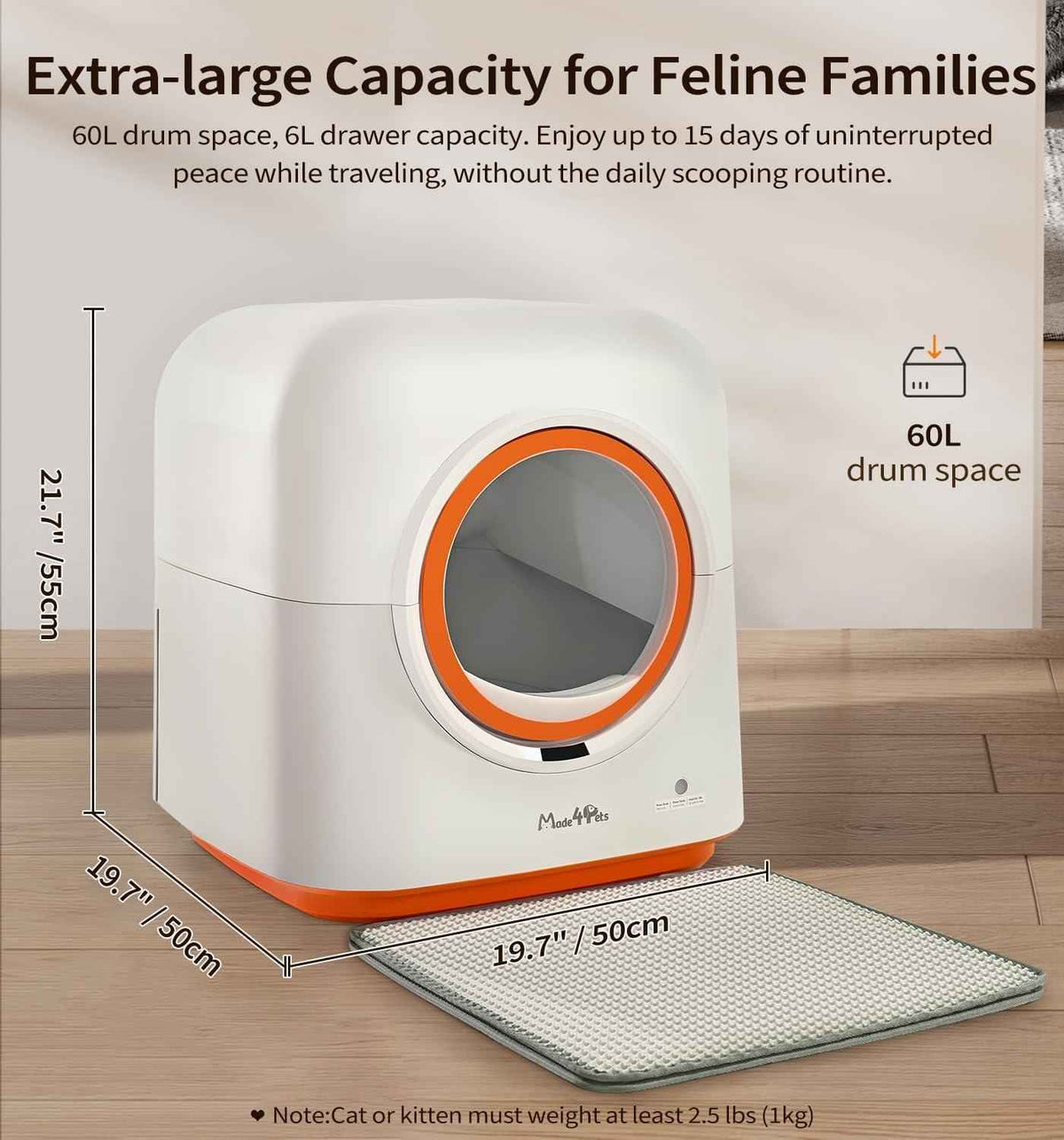 60L Self-Cleaning Automatic Cat Litter Box with Smart App Control