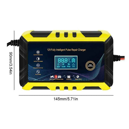 12V 6A Impuls-Reparatur-Autobatterieladegerät mit LCD-Display, intelligentem, automatischem Ladegerät für Gel-Bleiakkus und Batterien für Auto und Motorrad