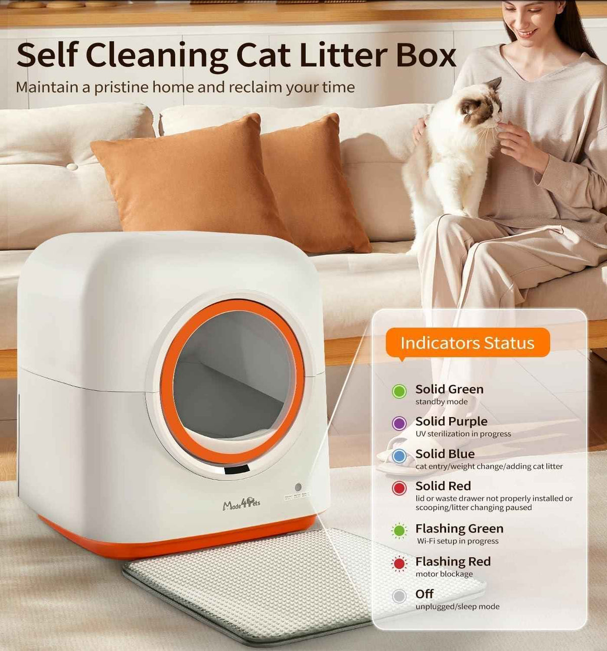 60L Self-Cleaning Automatic Cat Litter Box with Smart App Control