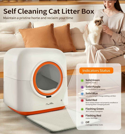 60L Self-Cleaning Automatic Cat Litter Box with Smart App Control