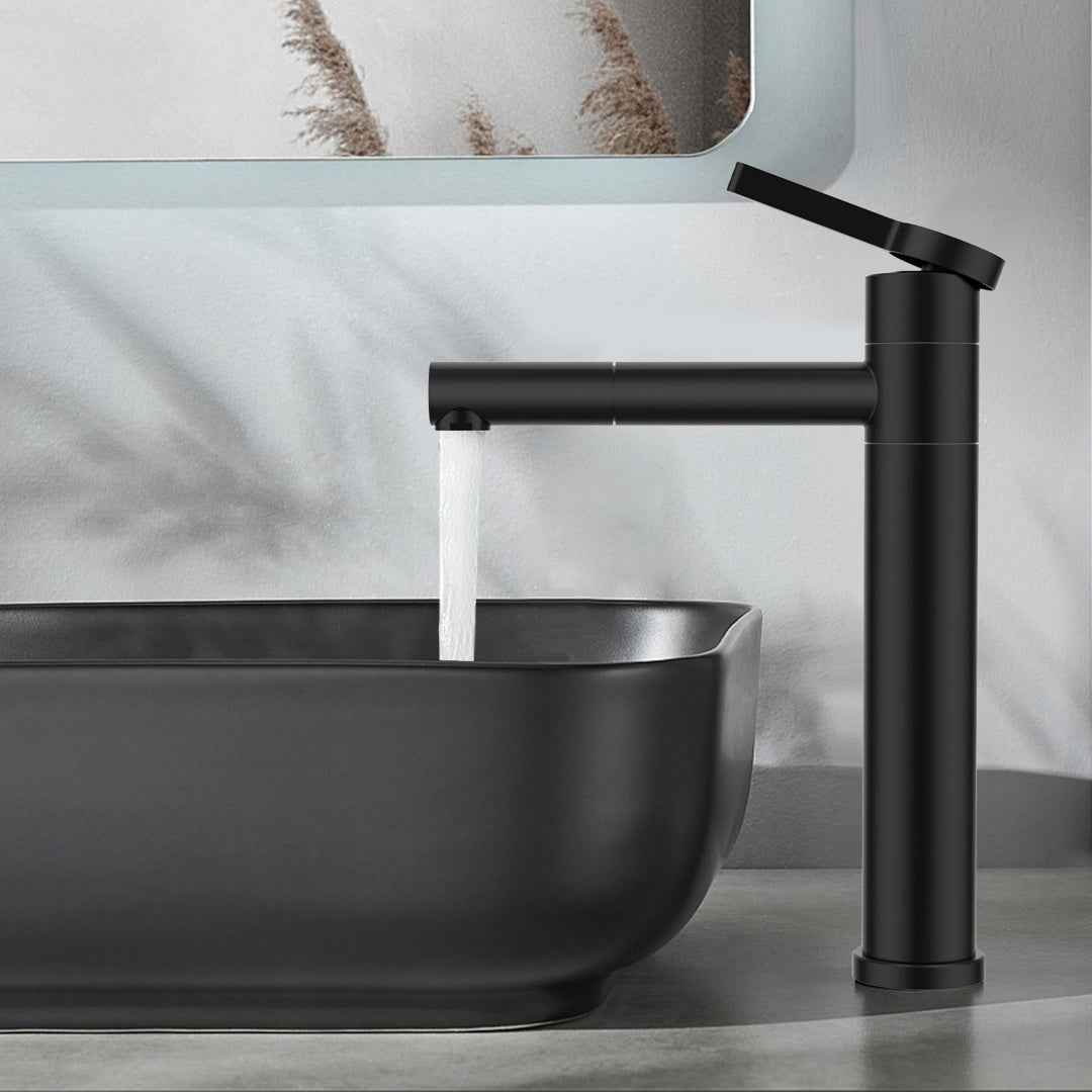 Robinet de Salle de Bain Noir Mat en Acier Inoxydable Bec Rotatif 360°