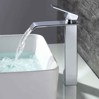 Robinet Cascade Chromé pour Salle de Bain, Bec Haut en Laiton, Mitigeur Moderne pour Vasque à Poser
