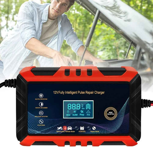 12V 6A Impuls-Reparatur-Autobatterieladegerät mit LCD-Display, intelligentem, automatischem Ladegerät für Gel-Bleiakkus und Batterien für Auto und Motorrad