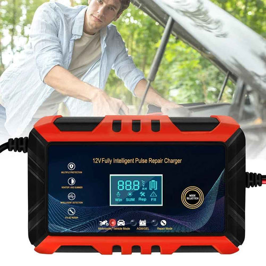 12V 6A Impuls-Reparatur-Autobatterieladegerät mit LCD-Display, intelligentem, automatischem Ladegerät für Gel-Bleiakkus und Batterien für Auto und Motorrad