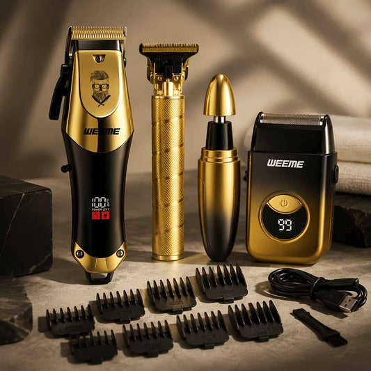 Tondeuse à cheveux tout-en-un : Ensemble complet de toilettage doré pour hommes